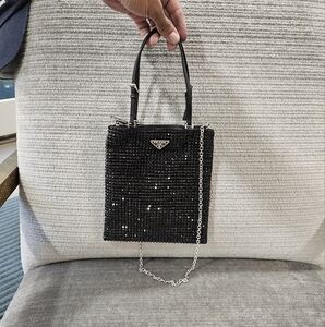 Prada Crystal Flat Crossbody Black